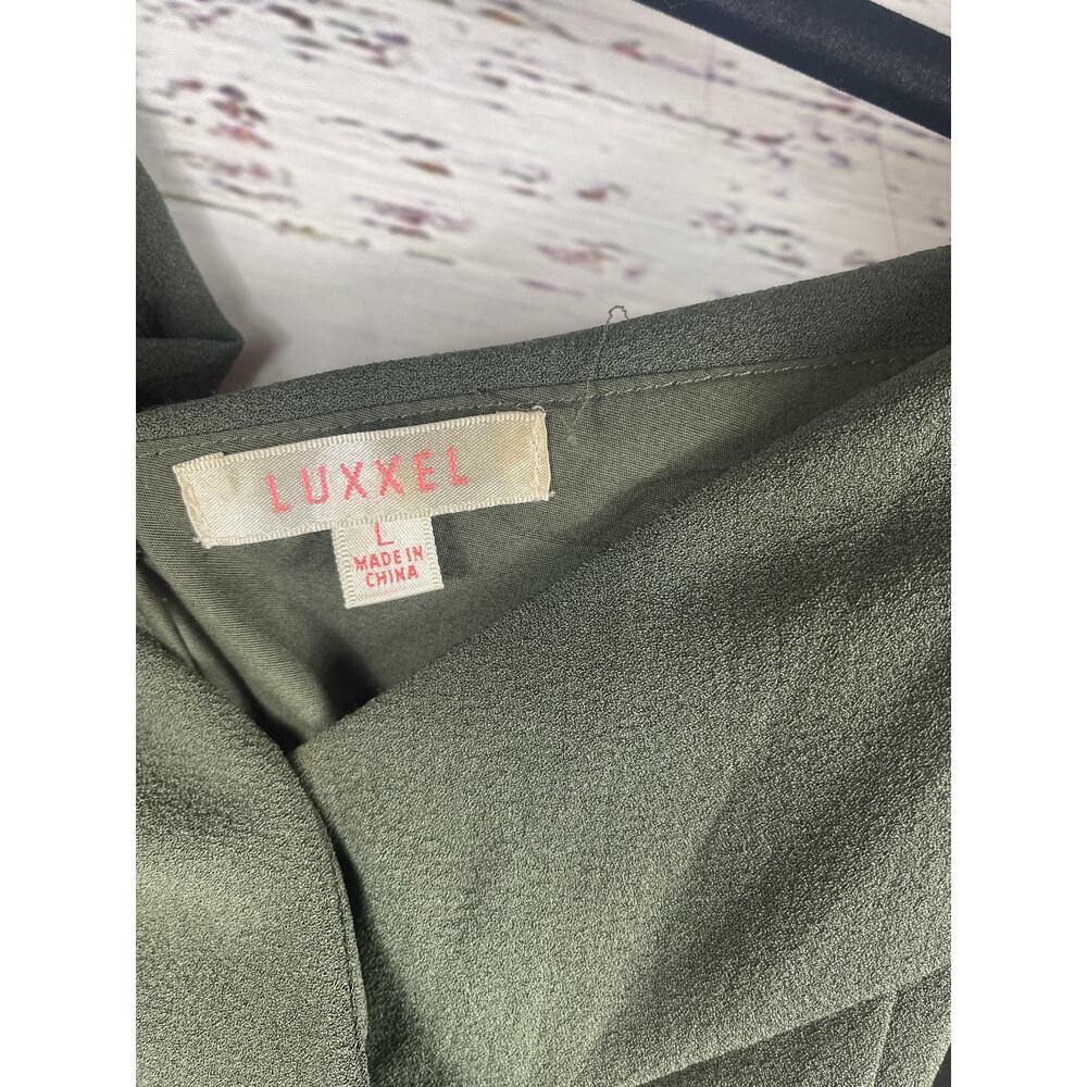 Luxxel Jumpsuit Women's SZ L Green Off Shoulder Wide Leg Elegant Pockets LJP4234 - Picture 6 of 10
